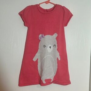 Gymboree‎ Kids Coral Knit Dress with Gray Bear 4T Toddler